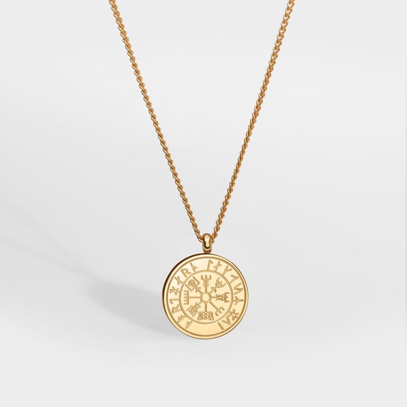 Guldtonet Vegvisir Halskæde til Mænd – Nordisk Symbolik