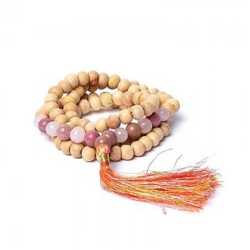 Tulsi Mala Halskæde med Rosakvarts og Thulite - Spirituel Meditation