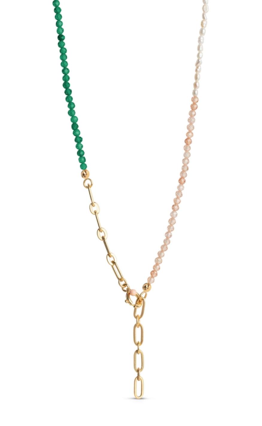 Grøn Enamel Copenhagen Halskæde Gabriella Green Peach Pearl - Halskæder  - 5714274022693