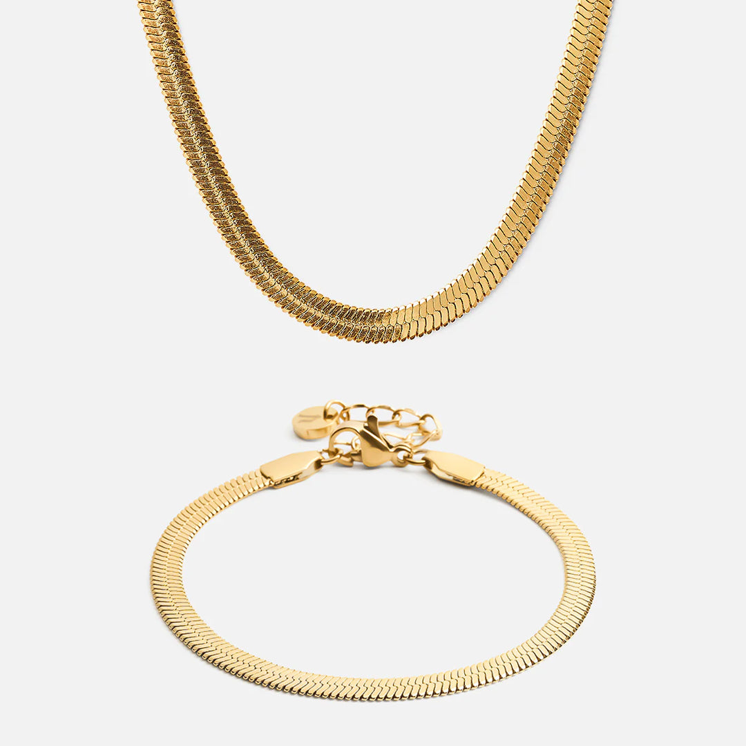 Flad Snake Halskæde Armbånd 18k Guldbelagt 4mm - Josephine Nord Halskæder