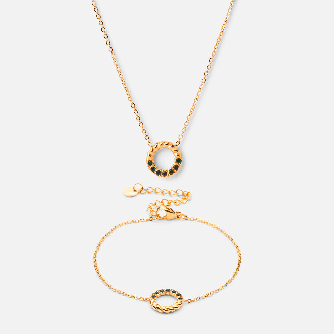 Grøn Twisted Green Zirkon Halskæde Armbånd 18k Guldbelagt - Josephine Nord Halskæder