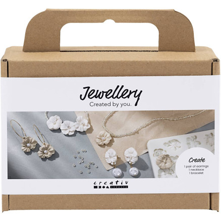 Mini Diy Kit Smykker Øreringe Armbånd Halskæde Med Blomsterdesign Beige Lys Pudder Varm Beige - Diverse Halskæder  - 5712854763950