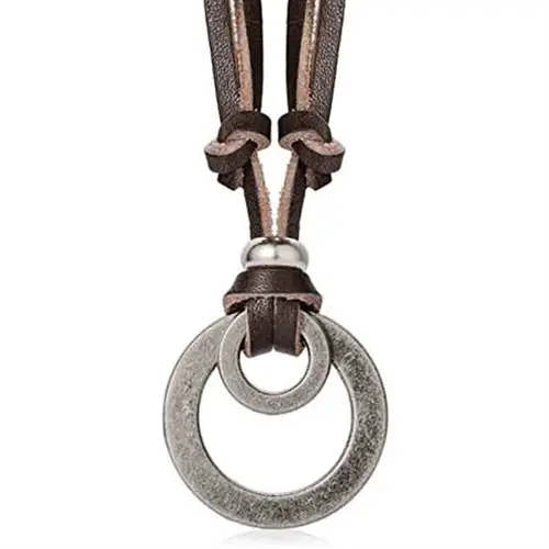 Brun Læderhalskæde Med Ringe - Halskæder